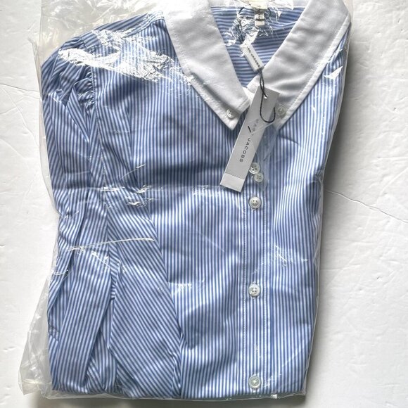 Marc Jacobs Shirt Womens 10 Blue Striped Button Up Bishop Long Sleeve Cotton - Picture 3 of 9